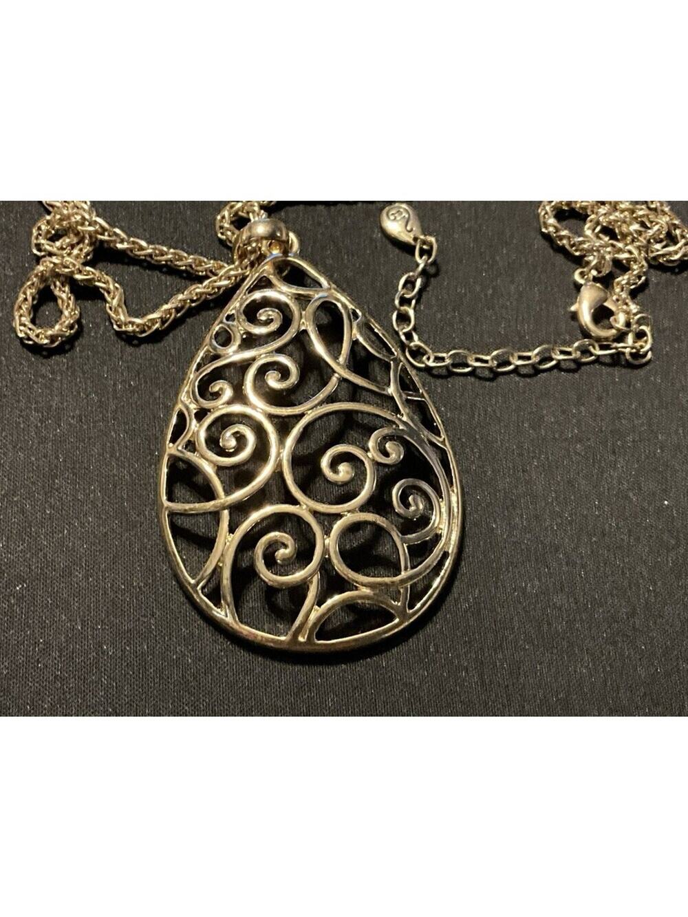 30in 2.5in Pear Shaped Pendant Gold Tone Statement Necklace